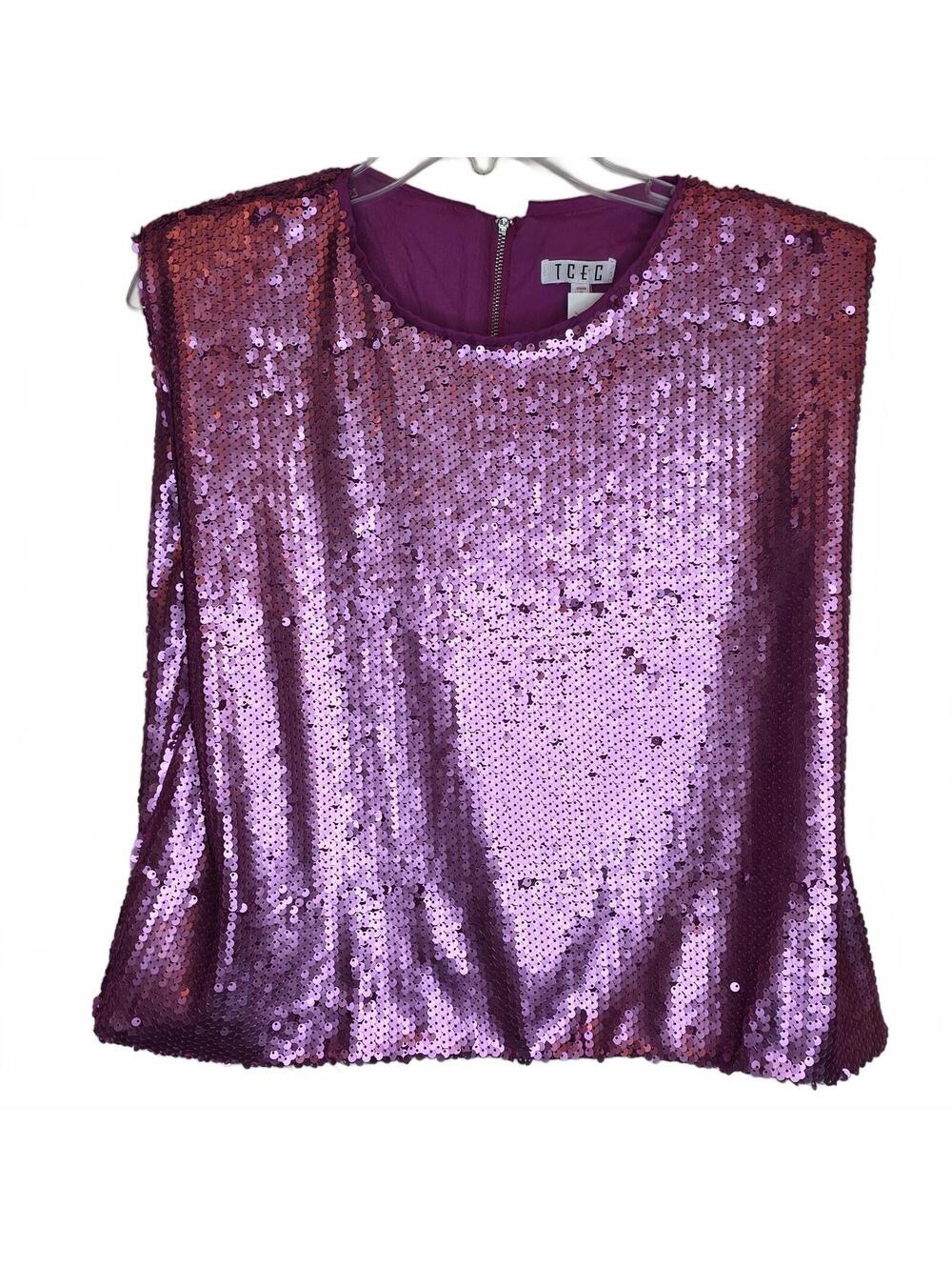 TCEC Sequin Sleeveless Blouse Pink Size Large NWT Costume Sparkle